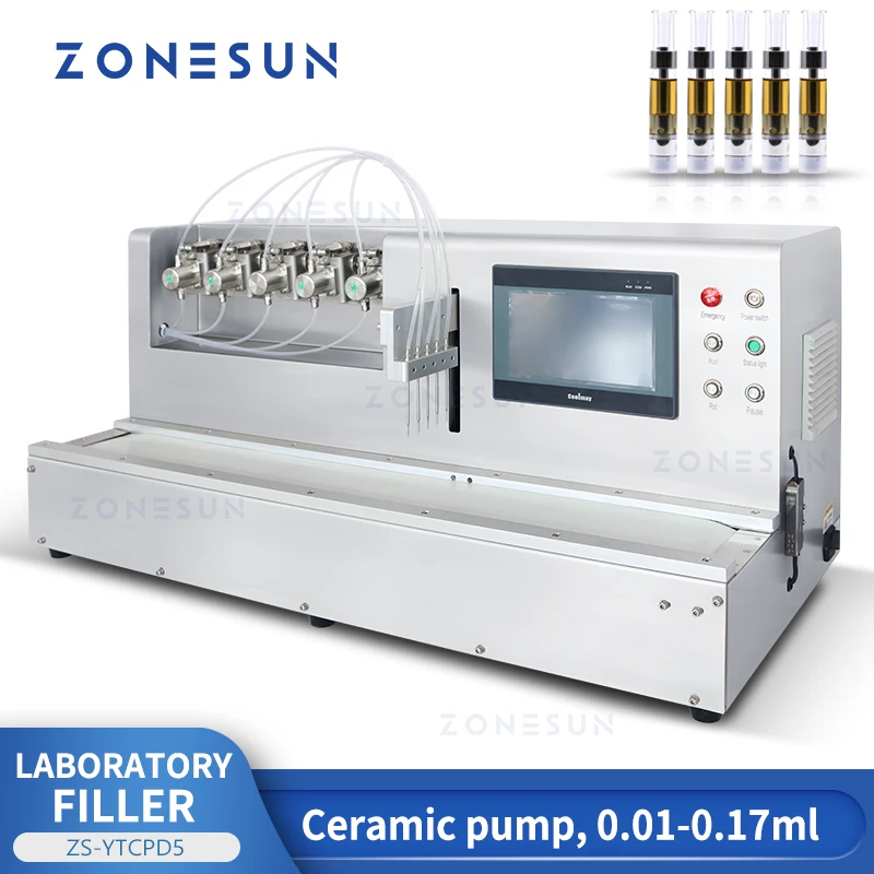 ZONESUN Ceramic Pump Liquid Filling Machine Automatic 5 Nozzles 0.01-0.17ml Reagent Filler High Precision Laboratory ZS-YTCPD5