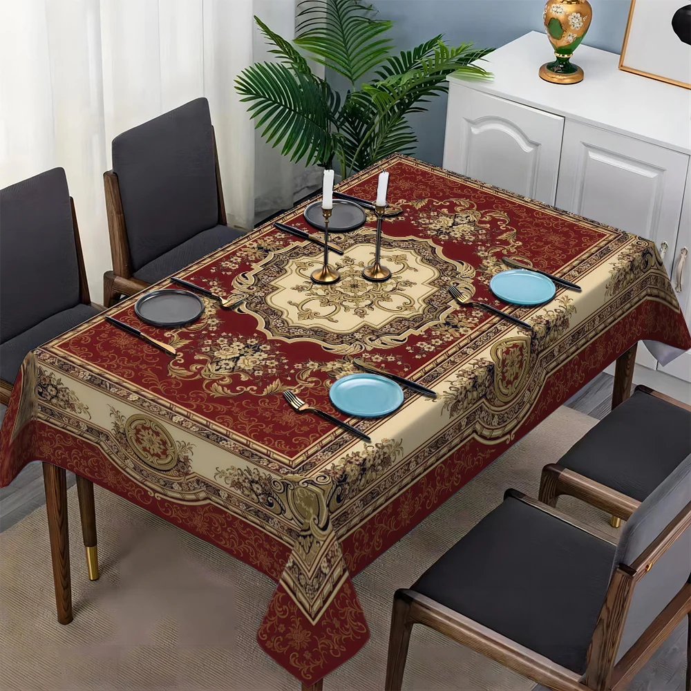 Persian Style Rectangle Waterproof Tablecloth Table Decor Washable Farmhouse Kitchen Dining Table Cloth Holiday Party Decoration