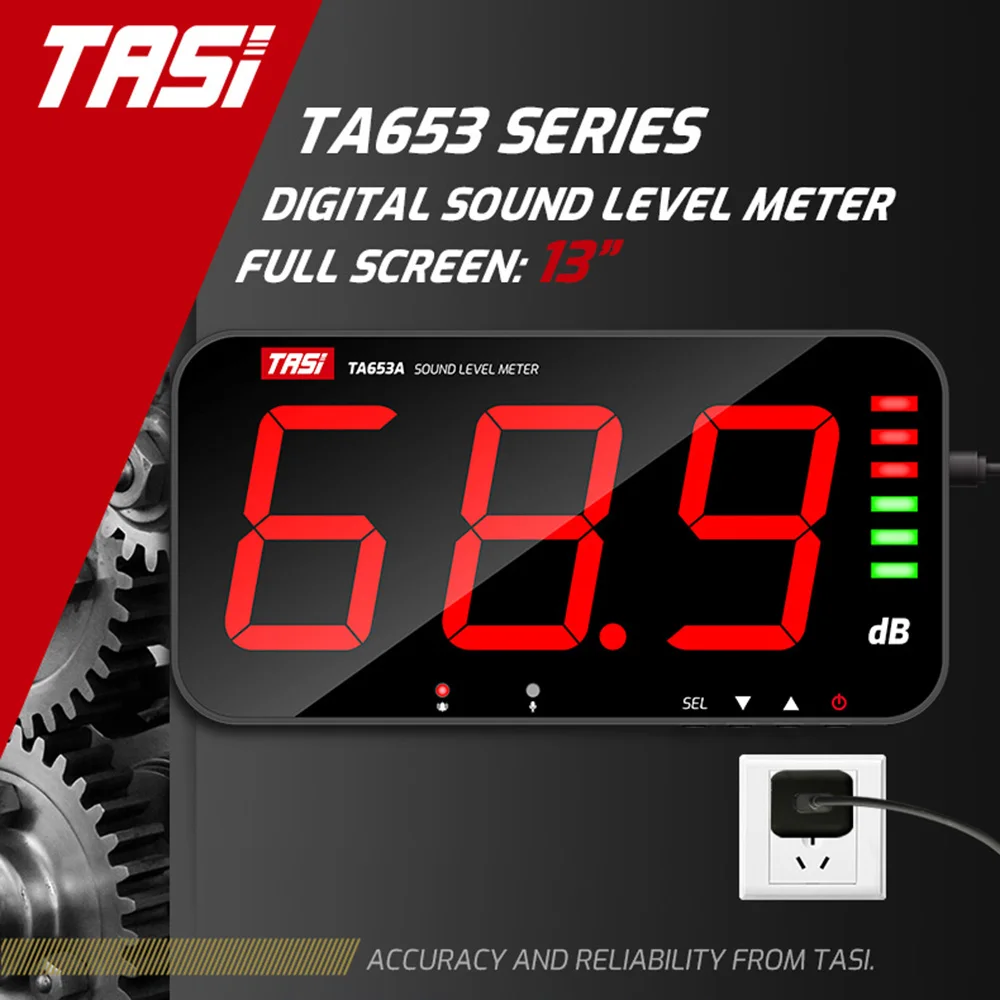 TASI TA653A Digital Sound Level Meter Large Screen Display Noise DB Meter Wall Hanging Type Alarm Hospital Restaurant Bar School