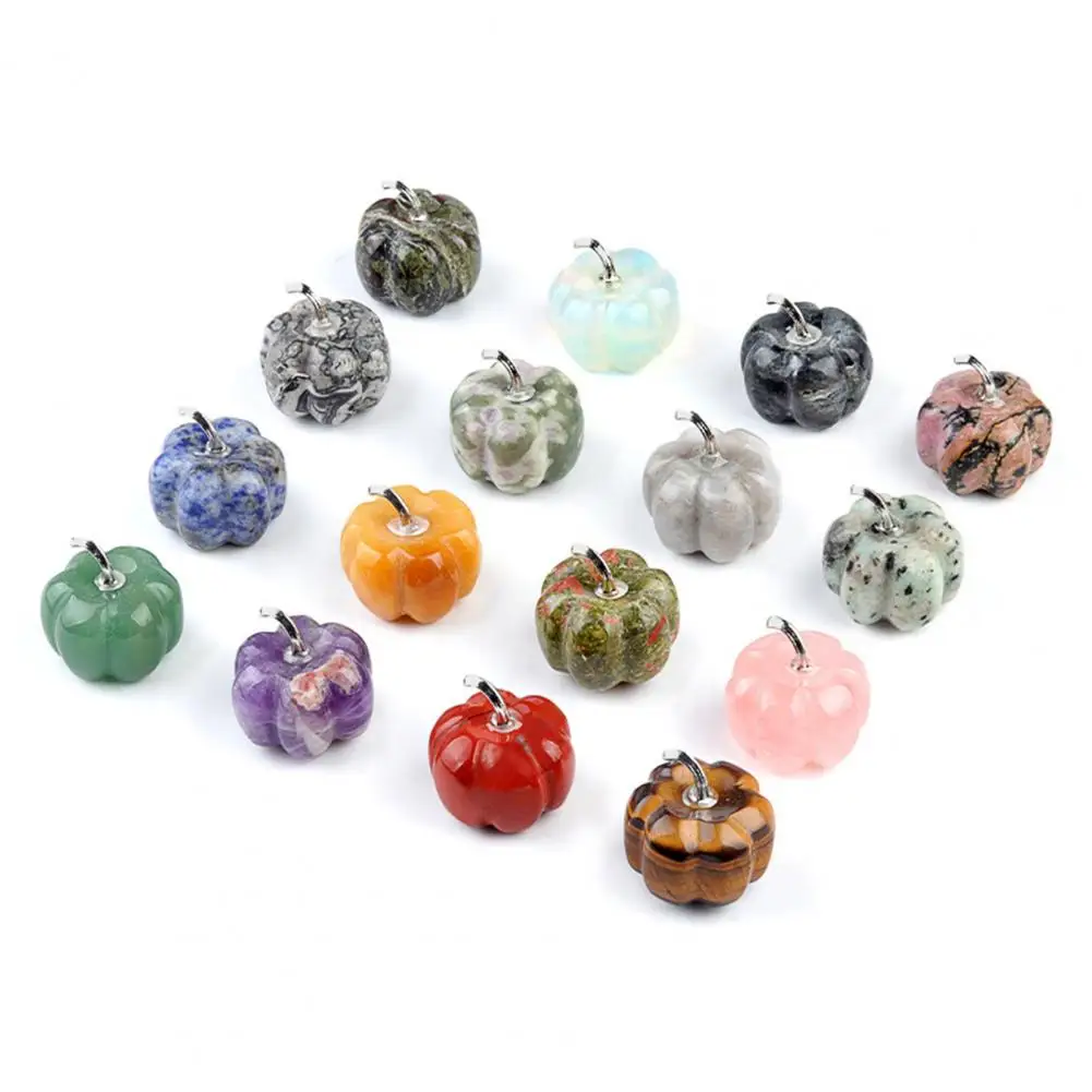 Desktop Autumn Table Centerpieces Natural Carved Pumpkin Charm Pendant Mini Gemstone Halloween Jewelry Diy for Halloween