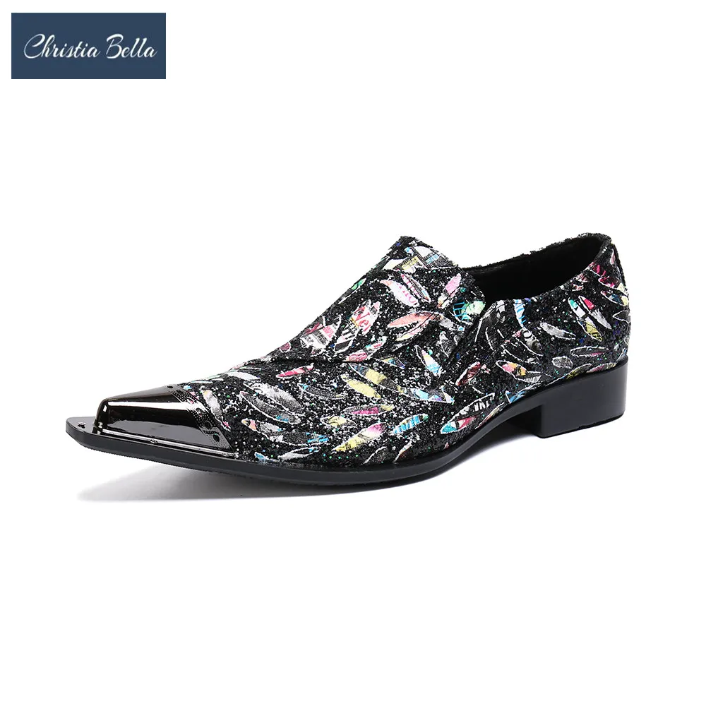 

Christia Bella New Modern Gentlemen Formal Leather Shoes Printing Mens Pointed Toe Oxford Shoes Business Party Man Dress Shoes