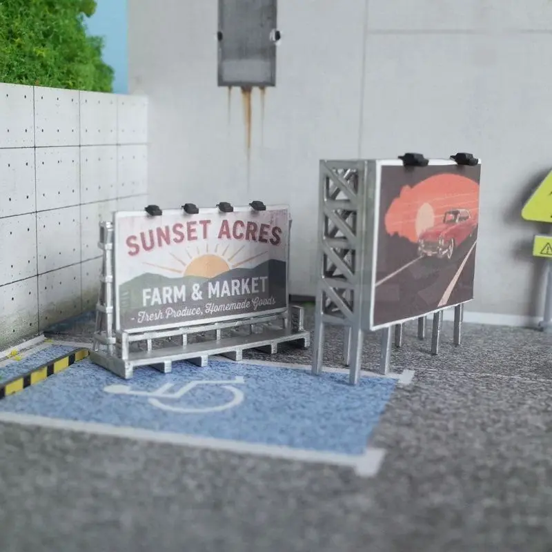 1:64 miniature billboard model, miniature scene car model, road advertisement, expressway, shopping mall, roadside combination