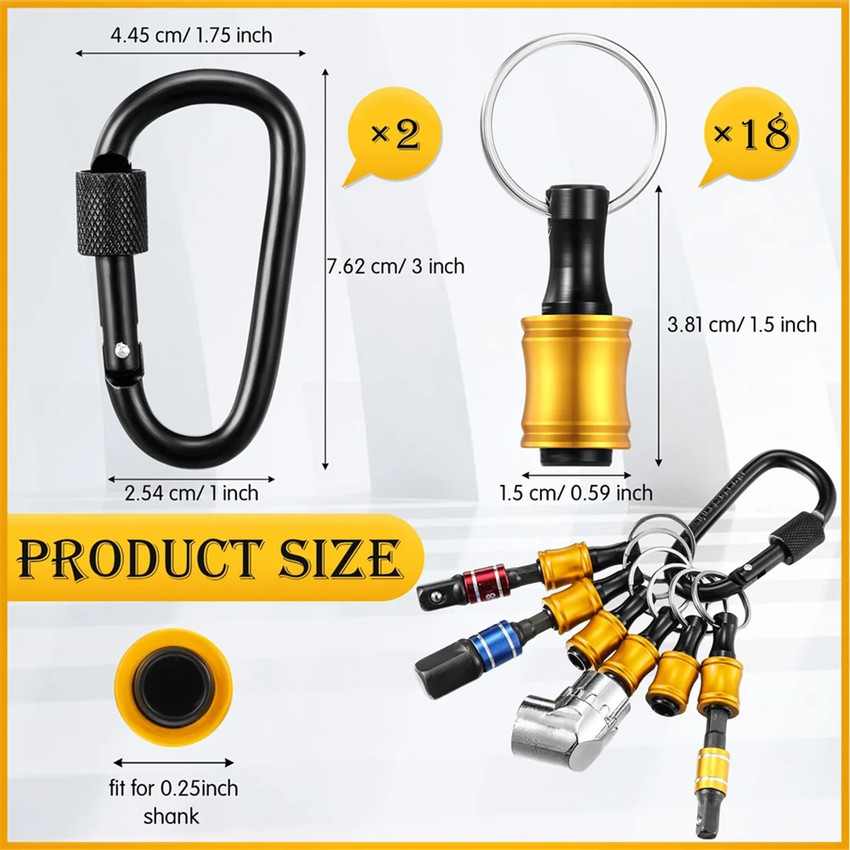 

A002 18Pcs Bit Holder Keychains 3 Pcs 1/4 3/8 1/2 Inch Socket Portable Hex Shank Screwdriver Impact Drill Bit Holder