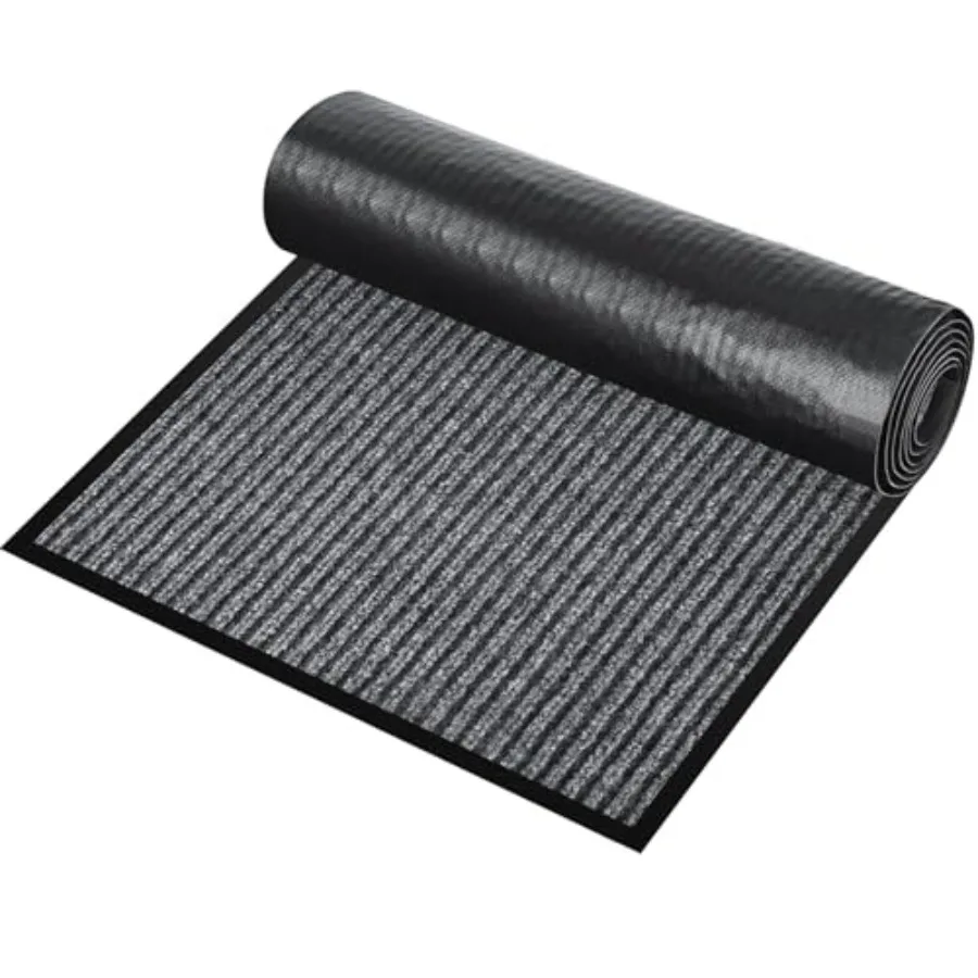 

Commercial floor mat 3' x 10' for front door and hallway use, heavy-duty rubber-backed polypropylene, charcoal gray, low-profil