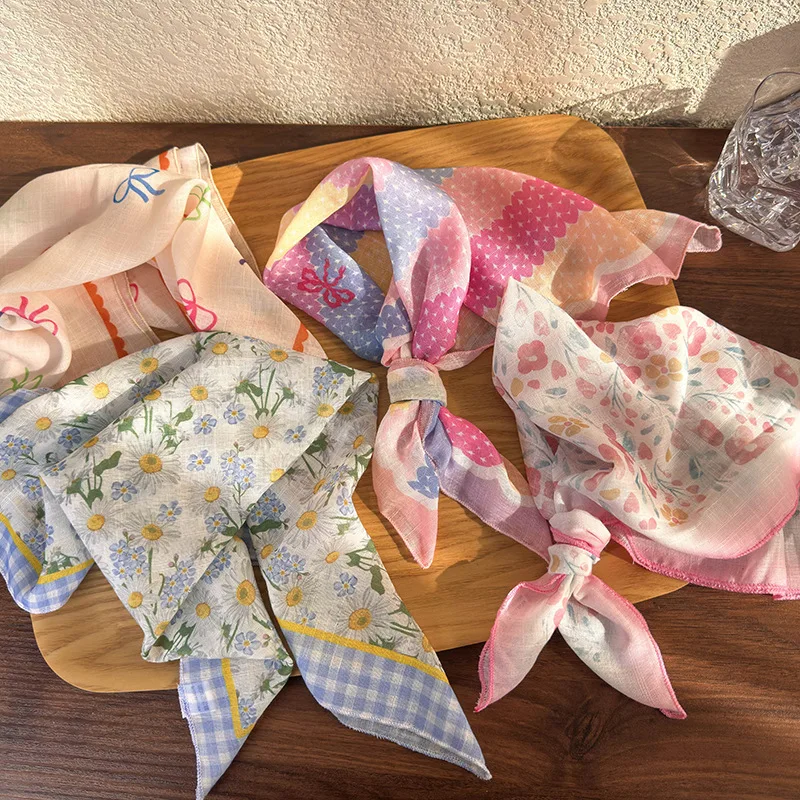 Aishg francês vintage flor xadrez bandana 2024 fino versátil elegante ao ar livre bandana adequado para acessórios de cabelo da menina