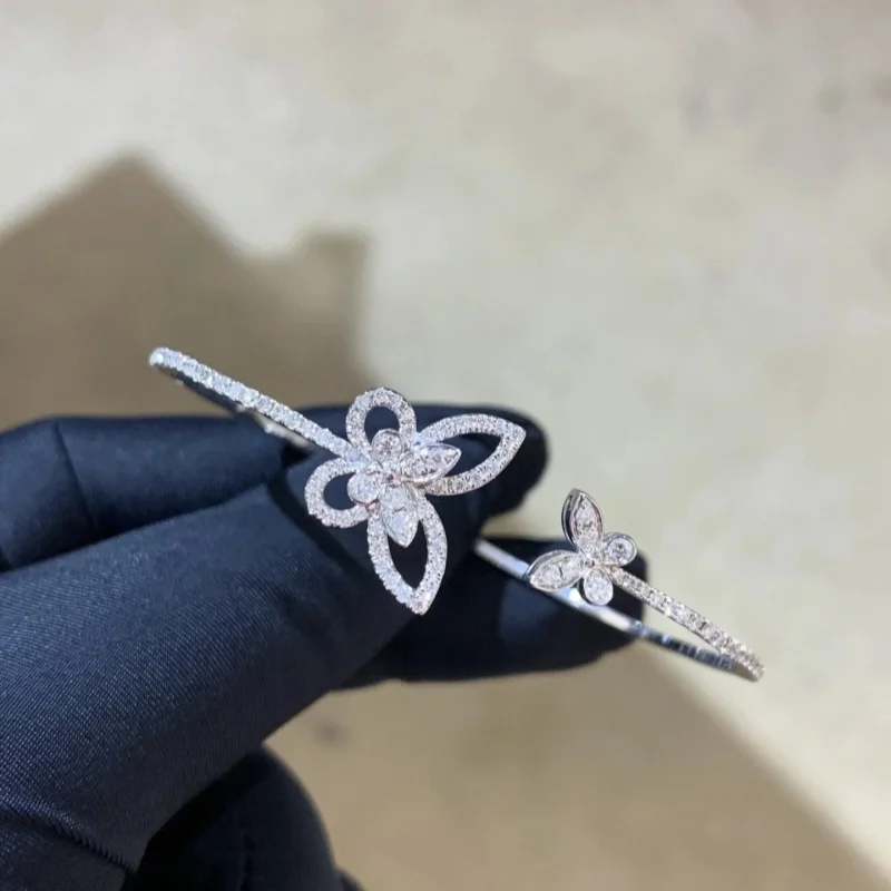 

925 Sterling Silver Women's Classic Butterfly Full Diamond Bangle 18cm Daily Wear Casual Fashion