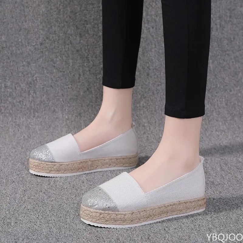 Women Flats Shoes Low Top Spring And Autumn Canvas Shoes Casual Straw Shoes High Quality Fashion Flats Loafers Single Shoes