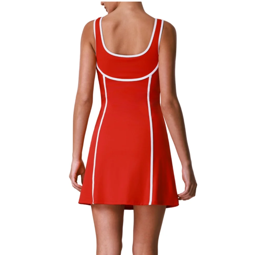 Breathable Casual Sports Tennis Skirt for Women with Built-in Bra Yoga Fitness Jumpsuit Quick-drying Color-block Volleyball Dres