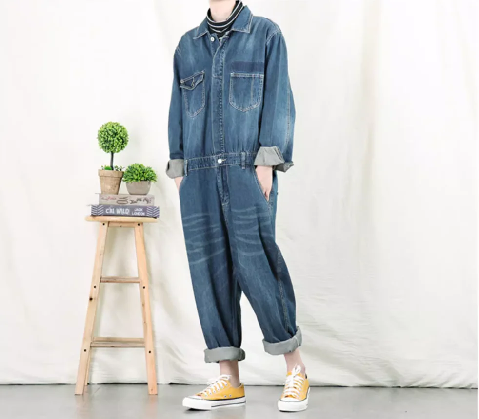 

S-XXXL American retro trendy men's denim jumpsuit street hip-hop men's straight tube loose workwear men's and women's jumpsuit