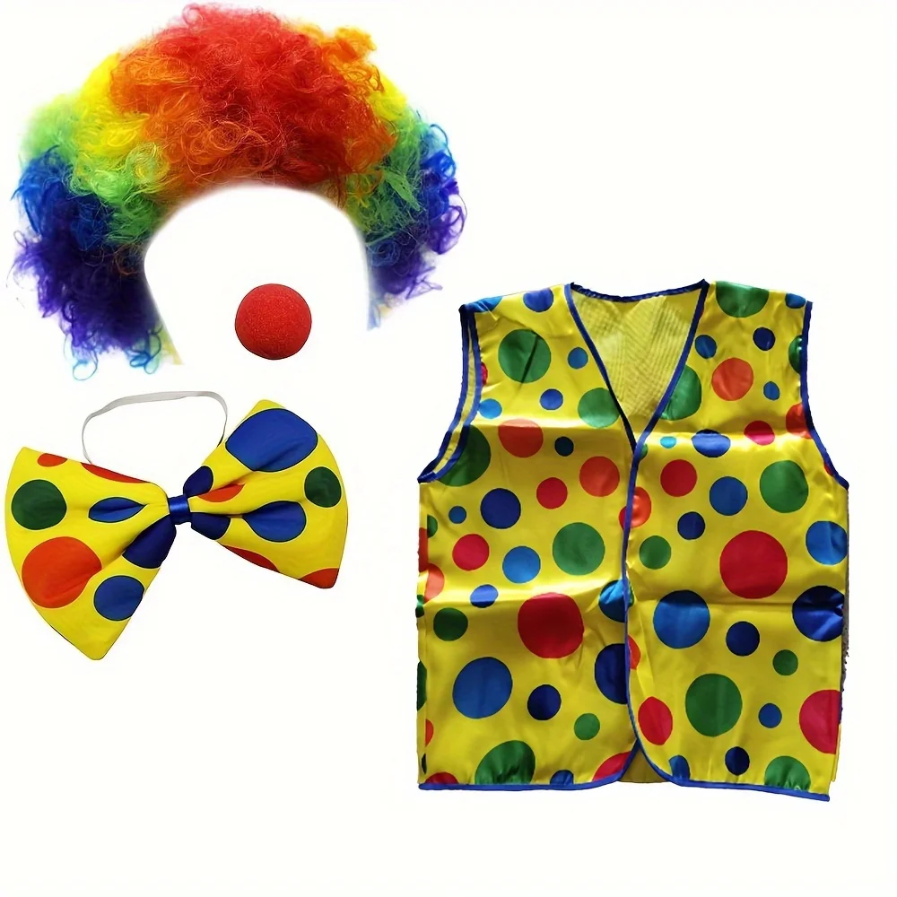 

Complete Your Clown Look with PESENAR Set - Accessorize with Nose, Wig, Bow Tie and Vest
