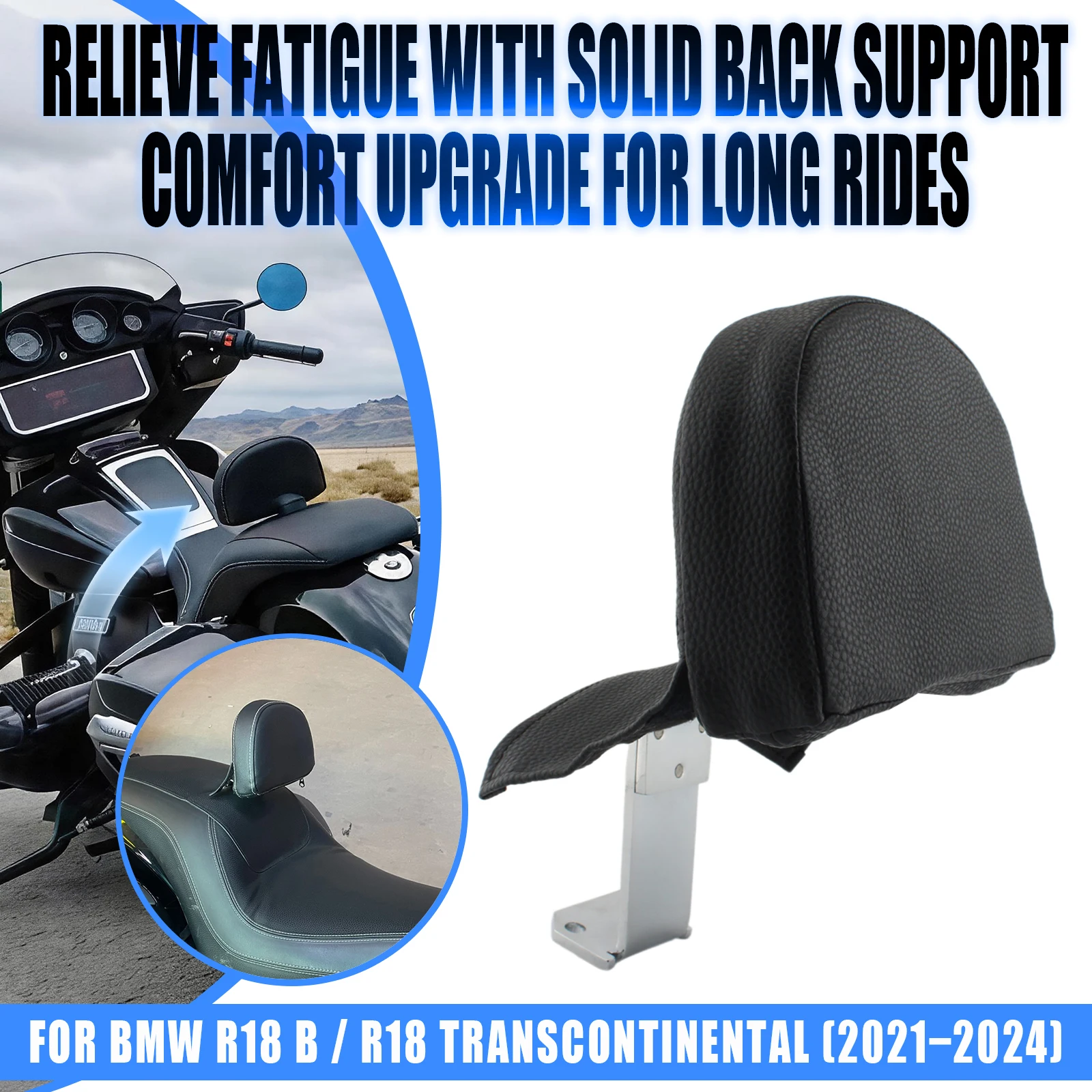 Motorcycle Rider Backrest Sissy Bar Driver Back Rest Cushion Pad Black Seat Driving For R18B R18 Transcontinental 2021-2024