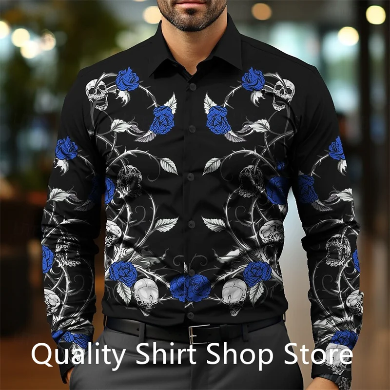 Floral Skull Casual Business Casual Men\'s Formal Shirt Button Shirt Long Sleeve Party Evening Event/Party Daily Autumn Winter Sp