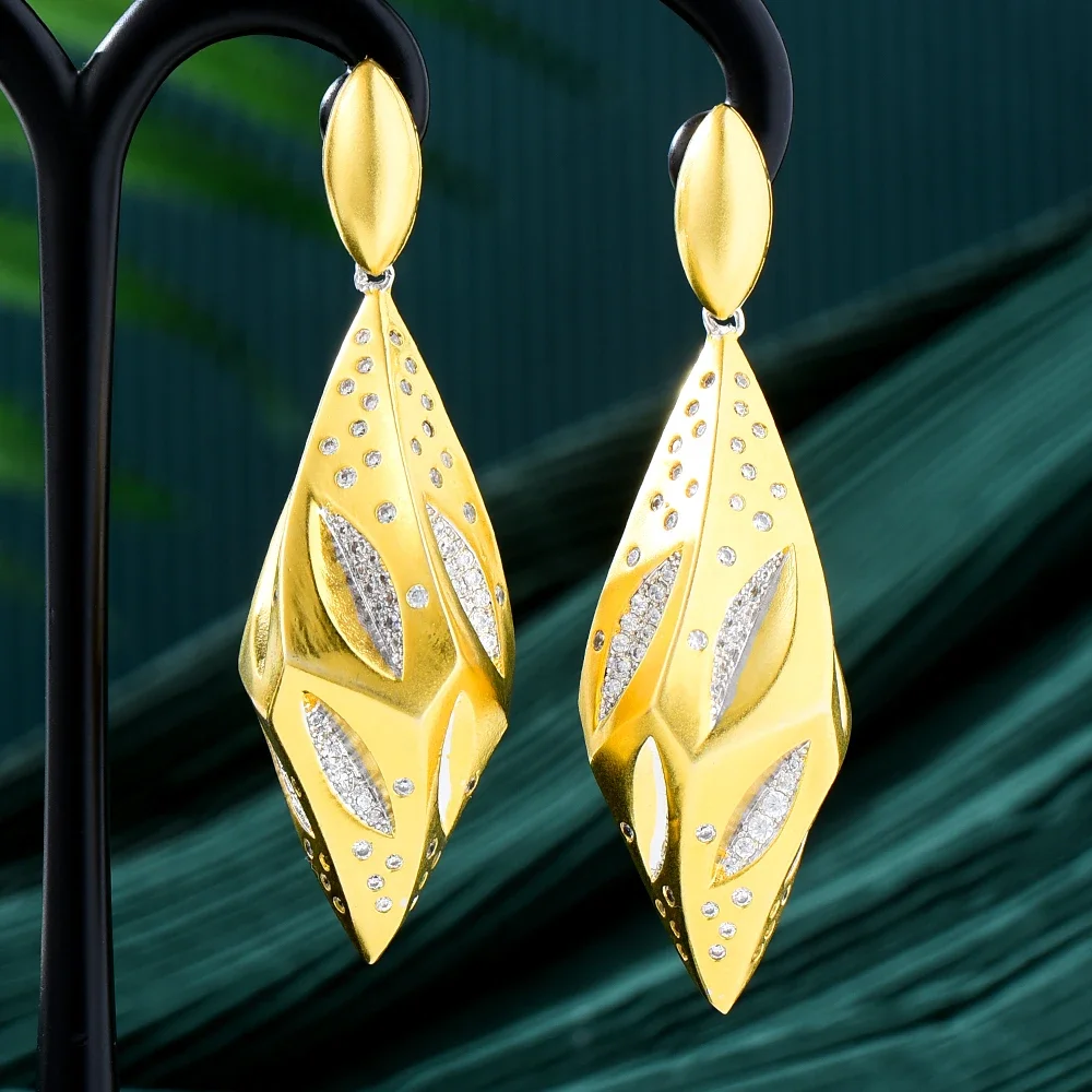 

Kellybola New Original Luxury Geometric Big 3D Drop Earrings Full Cubic Zirconia for Women Wedding Trendy Earrings High Quality