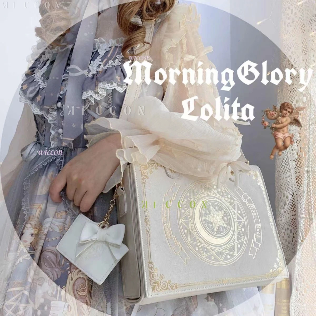 Bolso de Mano y Mochila Cruzada para Mujer, Diseño Original 2026, con Solapa, Estilo Lolita, con Motivos de Luna y Estrella, Dulce y Elegante