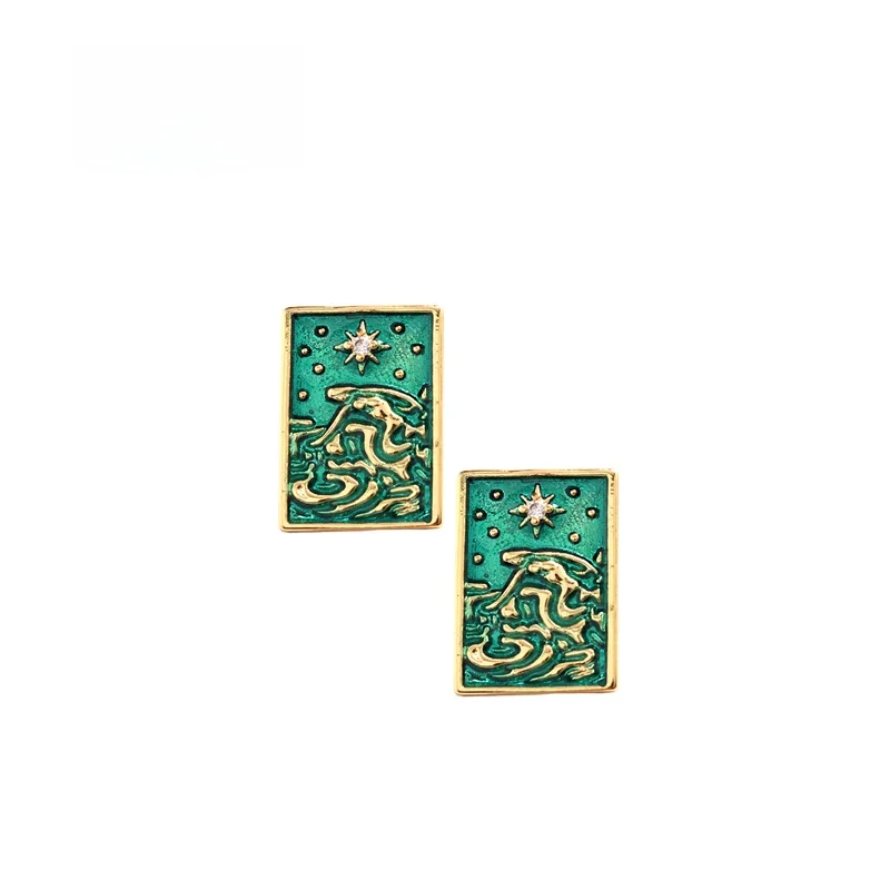 

Sumni 2023 Spring Impressionist Relief Pattern Green Enamel Drip Glaze S925 Silver Needle Square Earrings Fashion Jewelry
