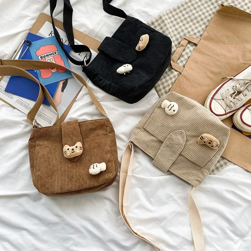 

Corduroy Women's Small Shoulder Bag Teenager Girl Crossbody Bag Bolsa Cute Tote Student Street Korean Harajuku Messenger Bags