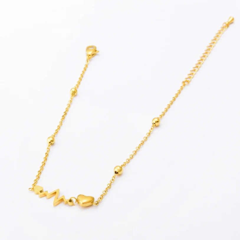 316L Stainless Steel New Fashion High-end Jewelry Beaded Love Heart Heartbeat Shape Charm Chain  Anklet For Women Tobilleras