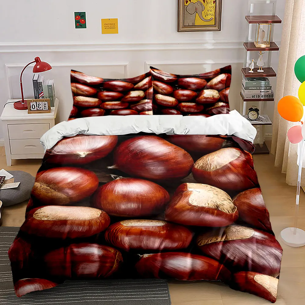Close-up of glossy chestnuts Bedding Set for Kids Luxury Gift 3pcs Digital Print Comforter Set Soft Comfortable Breathable