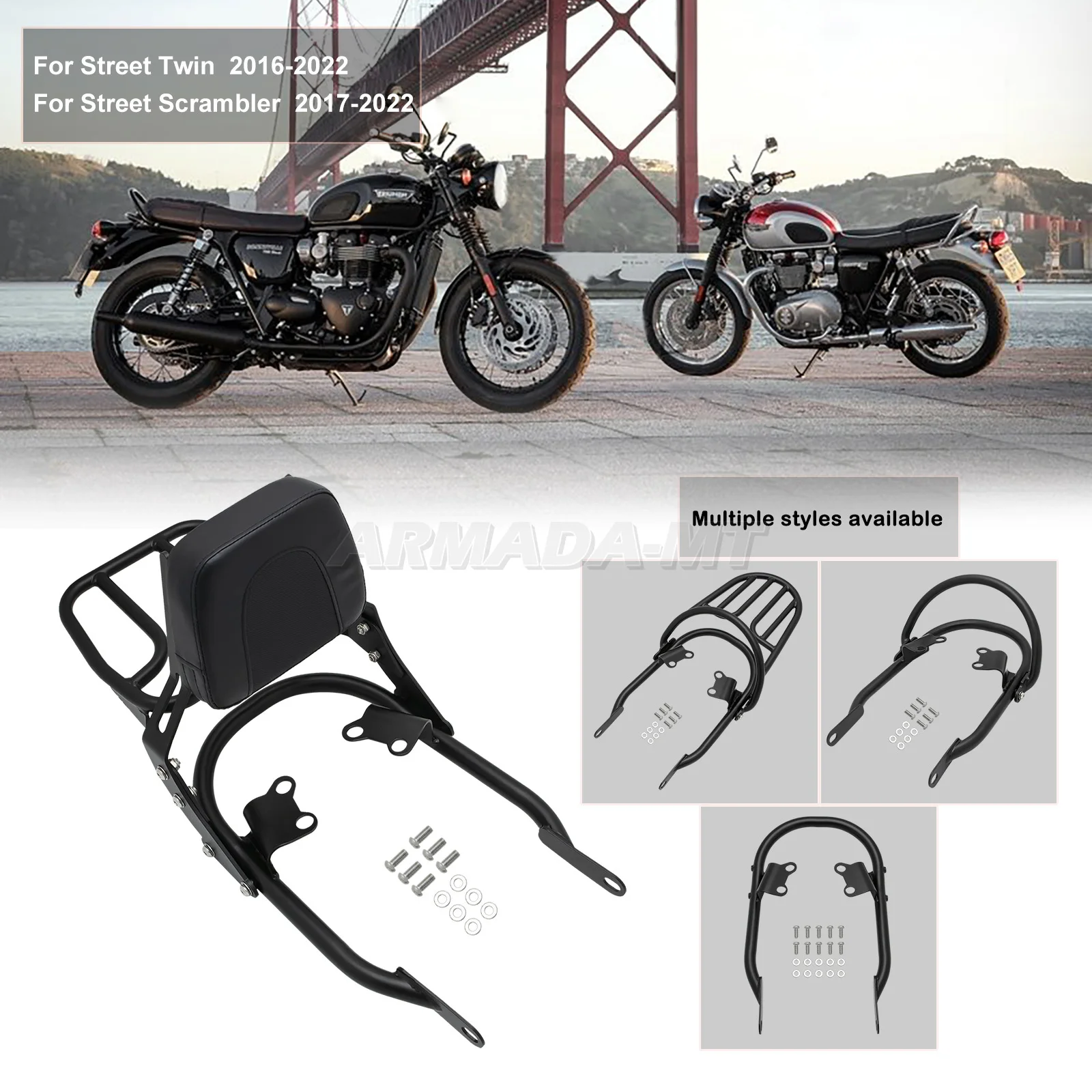 For Triumph Speed Twin 900 Scrambler 900 Sissy Bar Backrest Passenger Grab Rail Luggage Rack Backrest Mount Bracket Kit