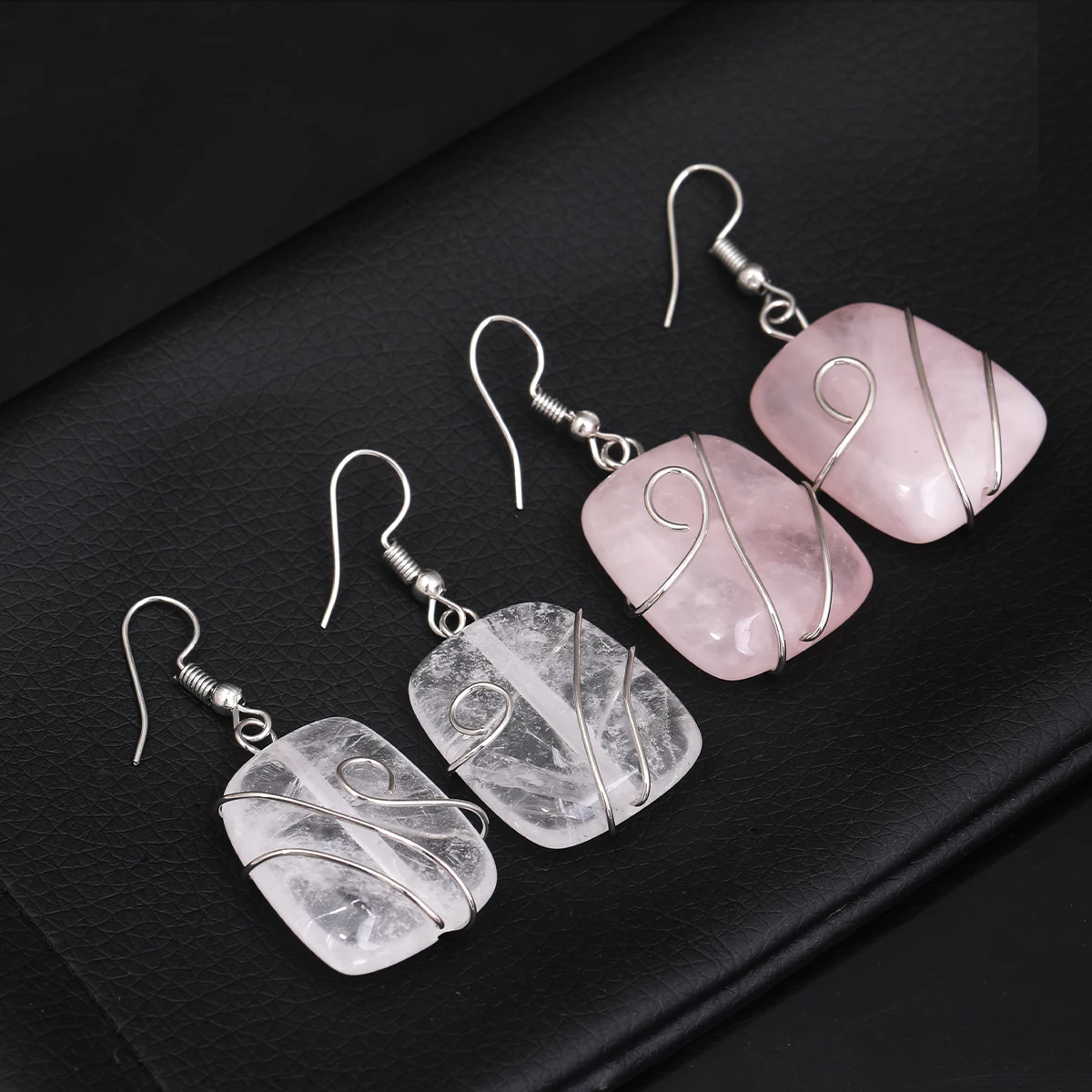 Fashion Women Earrings Silk Square Natural Jade Amethyst White Crystal Obsidian Holiday Gift Jewelry Wholesale Direct Sales