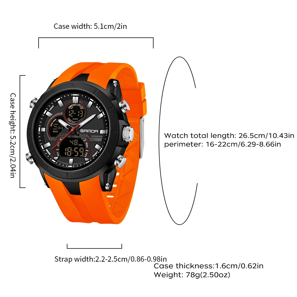 SANDA Mens Watches Countdown Waterproof Alarm Clock Wristwatch Multifunctional Luminous Men Quartz Digital Watch Alarm Clock image 4