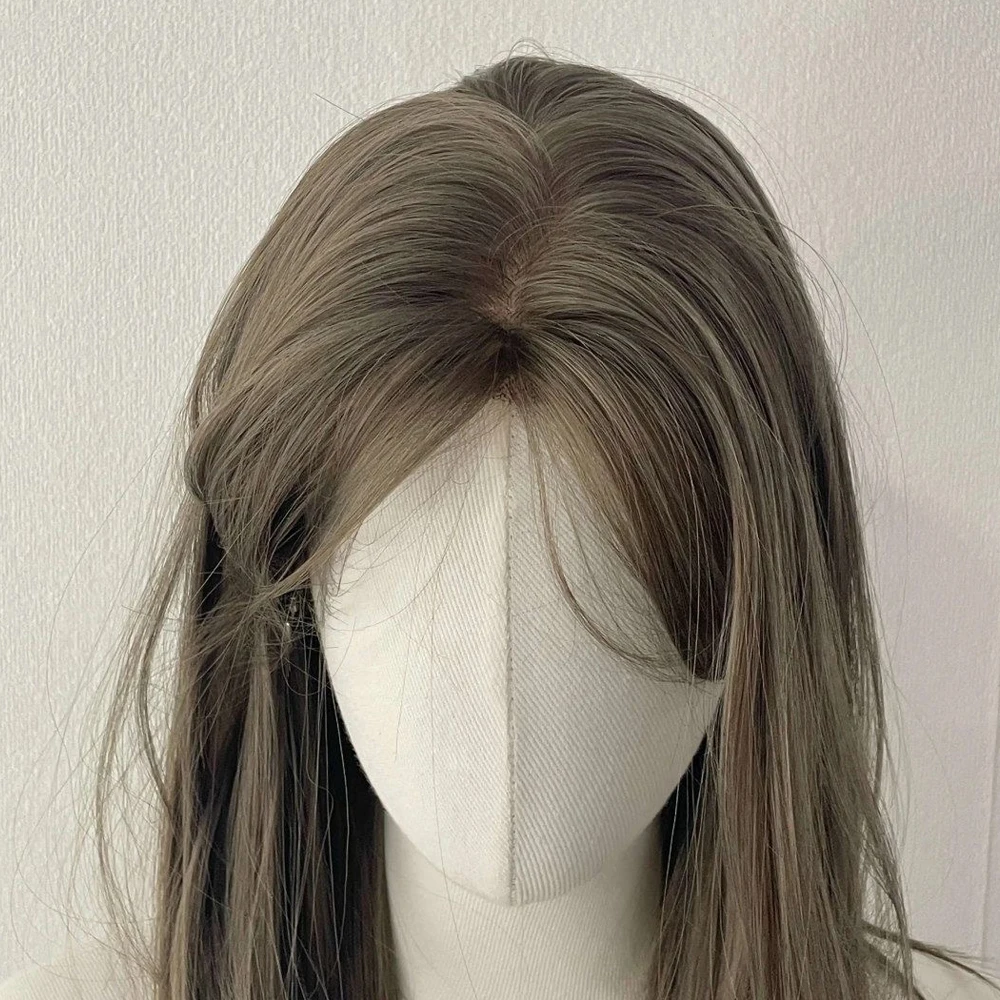 رمادي براون الاصطناعية شعر مستعار طويل مستقيم لوليتا تأثيري رقيق المرأة شعر مستعار مقاومة للحرارة شعر مستعار للحزب اليومي #5