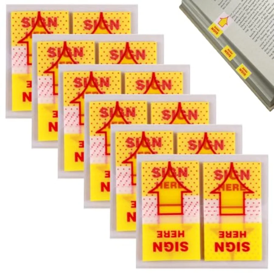 Sign Here Lot de 300 onglets autocollants pour documents, cahiers, notarisation, classement, fichiers, 2,5 cm, jaune translucide