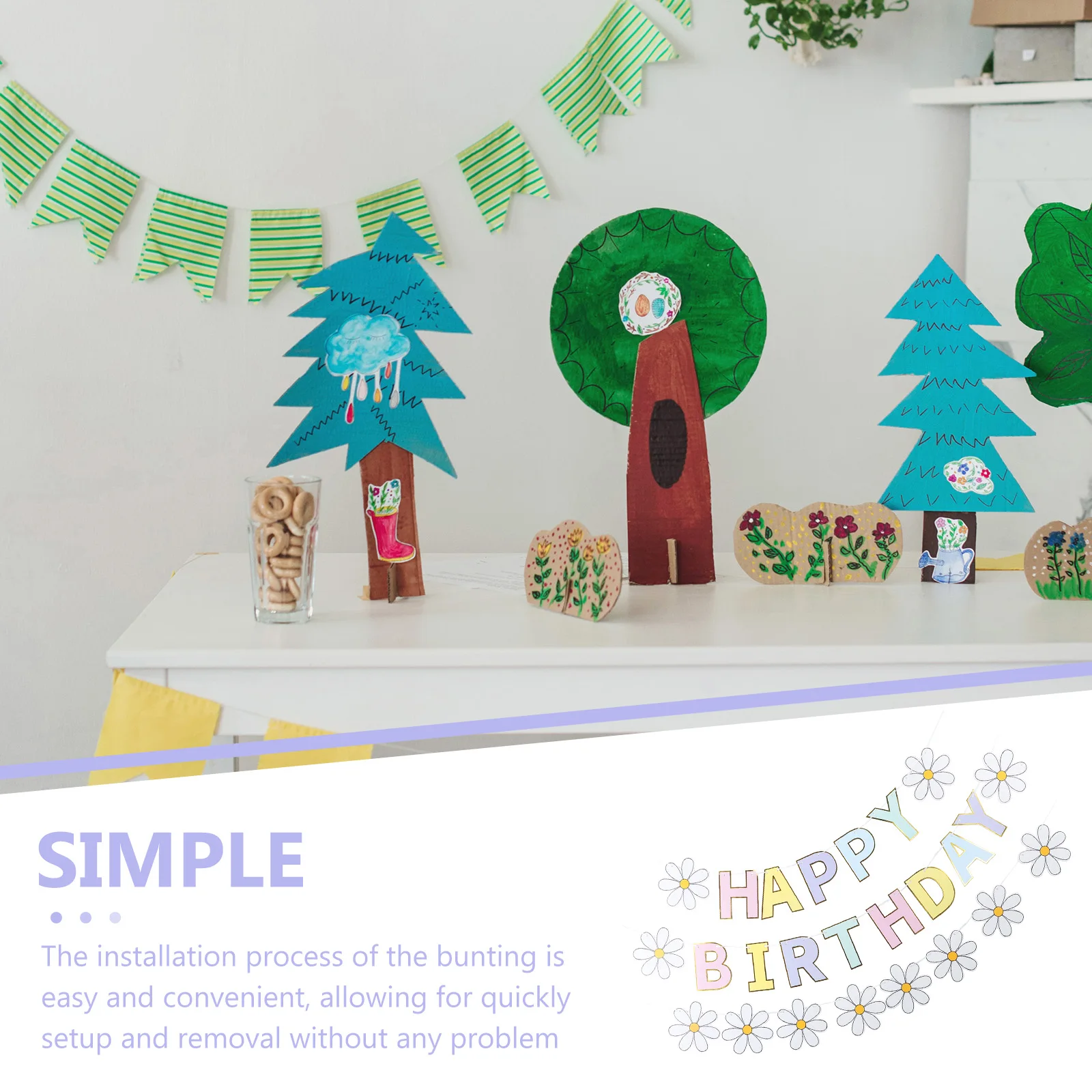 

Birthday Flag Decoration Happy Banner Decorations Kit Hanging Props Merry Paper