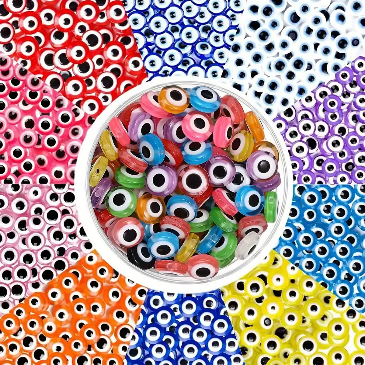 50 قطعة/الوحدة 8 مللي متر شقة مستديرة عين الشر الاكريليك حبة البيضاوي شريط فضفاض خرزة مباعدة ل أساور يدوية القرط صنع المجوهرات الإكسسوارات