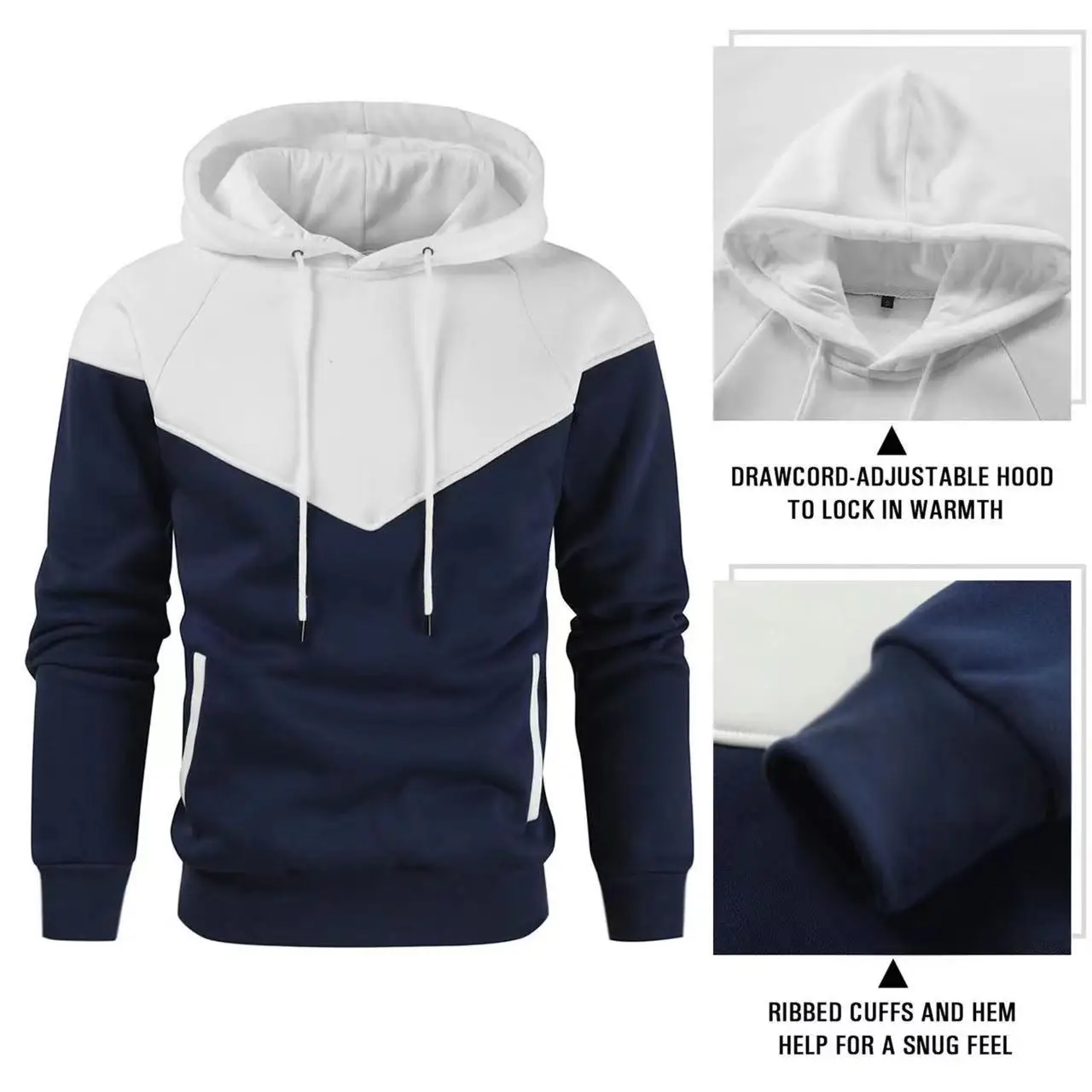 2024 Męska modna bluza z kapturem Winter Diamond Pullover Fleece Warm Mountaineering Boys Black Street Hoodie