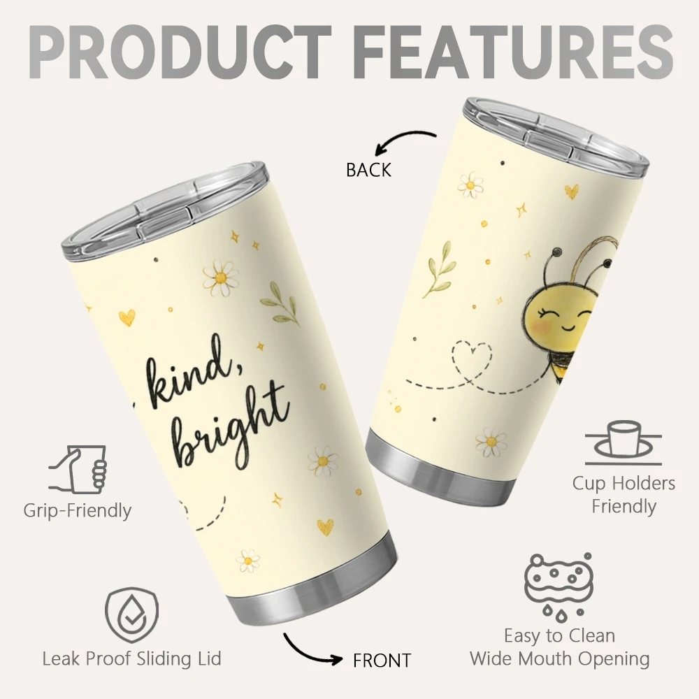 Little Bee Vacuum Flasks 20oz Insulated Stainless Steel Tumbler Travel Mug with Sliding Lid Coffee Cup for Office Use
