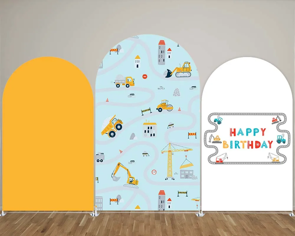 Cartoon Engineering Vehicle Working Drawing Arch Backdrop Cover for Boy's Birthday Parties, Newborn Photograph Decoration Props