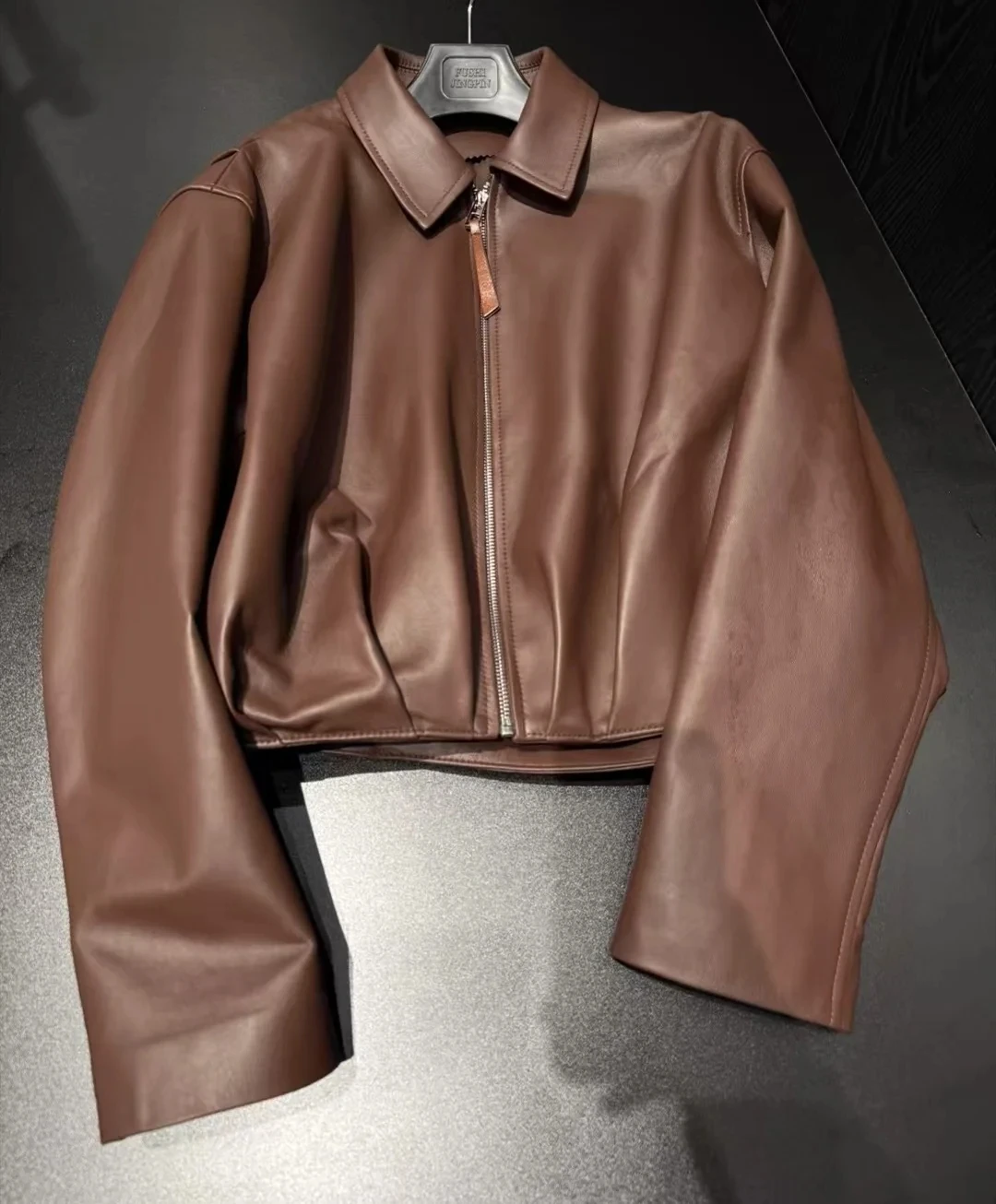 Giacca in pelle naturale per donna Giacca da motociclista bomber in pelle di agnello Maniche lunghe Cappotto in pelle di montone al 100% Top corti piegati Donna