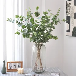 90CM Artificial Green Plant Money Leaf Hand Feel Hairy Pulp Leaf 3-forked Eucalyptus Leaf Wedding Decoration Green Plant