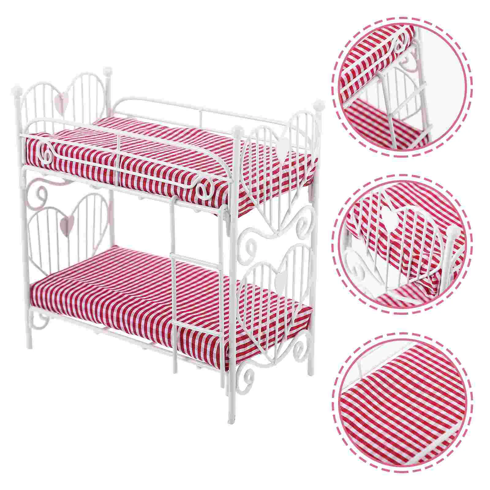 

Bunk Bed Toyhouse Bunk Bed Bedroom Mini Decor Cradle Lattice Miniature Model Models Adornment Baby