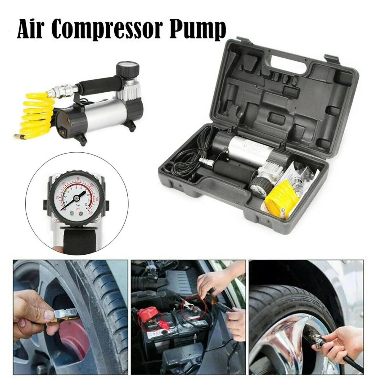 Electric Tyre Air Compressor Pump 12V DC Ball Motorbike Inflator