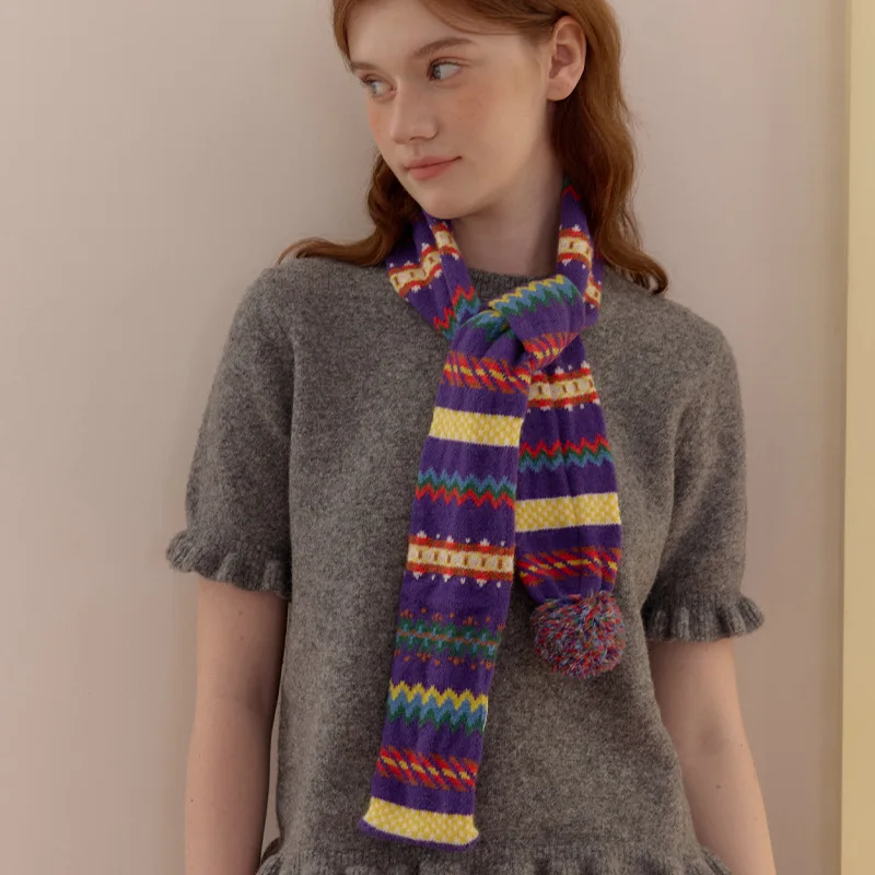 cachecol-retro-fair-isle-com-pompons-listrado-arco-Iris-estilo-curto-e-fofo-cachecol-quente-para-outono-e-inverno-cachecol-feminino