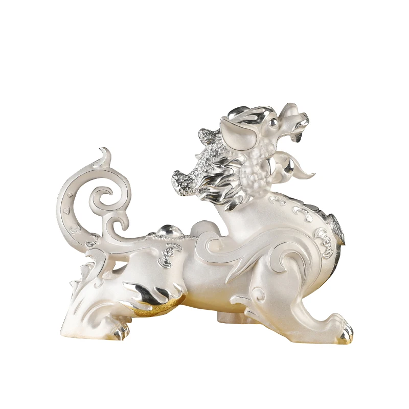 Sterling silver lucky Pixiu ornament foot silver home office decoration crafts