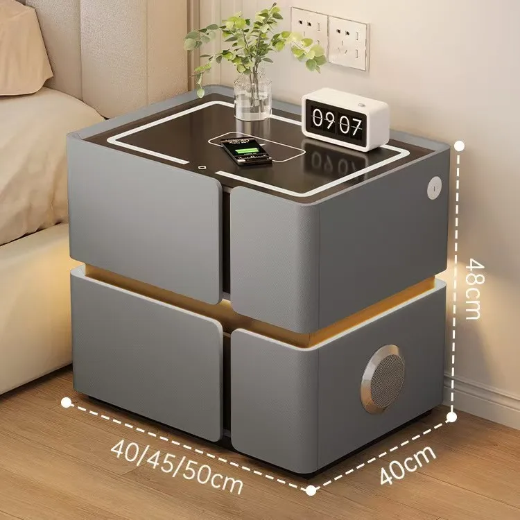 طاولة سرير خشبية ذكية حديثة عالية الجودة مزودة بتقنية البلوتوث وصوت مزدوج وثلاثة ألوان شحن لاسلكي ذكي من المصنع مباشرة #3