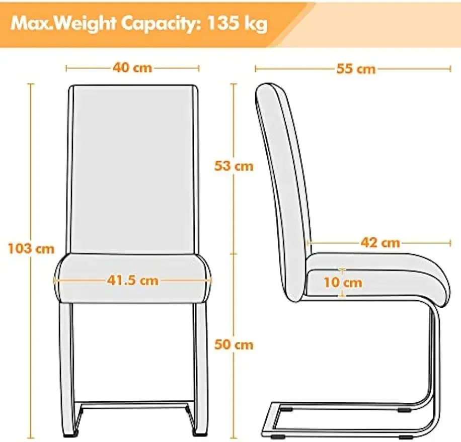 Juego de 4 sillas de comedor Sillas de cocina modernas Sillas auxiliares de piel sintética con asiento tapizado, patas de metal y respaldo alto