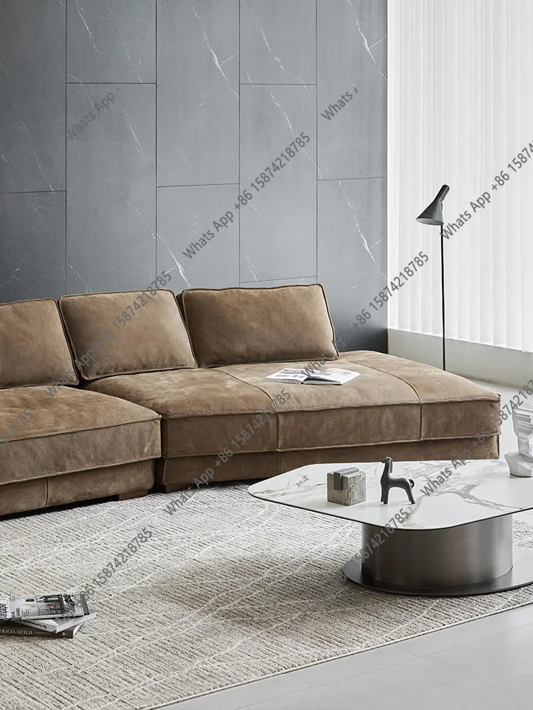 Light luxury modern simple leather sofa Italian minimalist first layer cowhide retro matte corner sofa