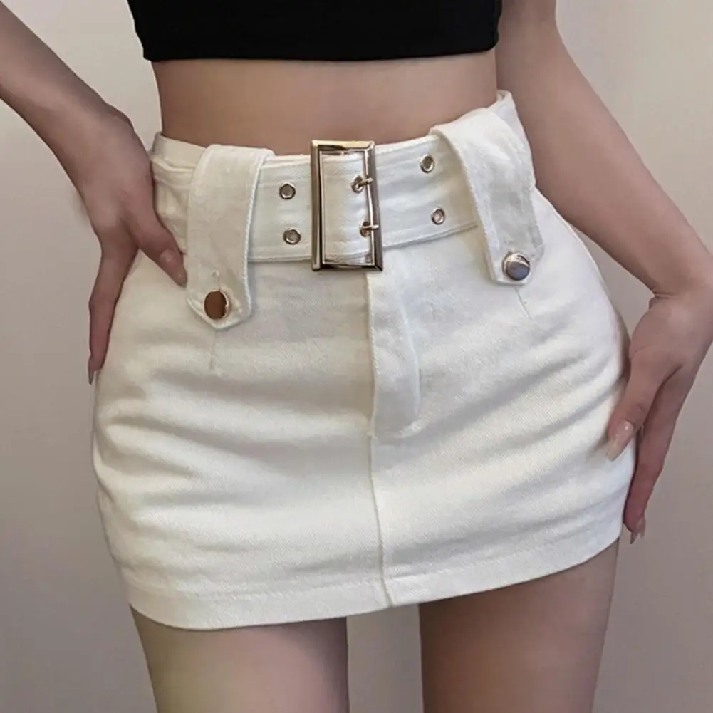 

Women High Waist Denim Skort With Belt Solid Color Pockets Ultra-mini Skirt Fashion Accessories