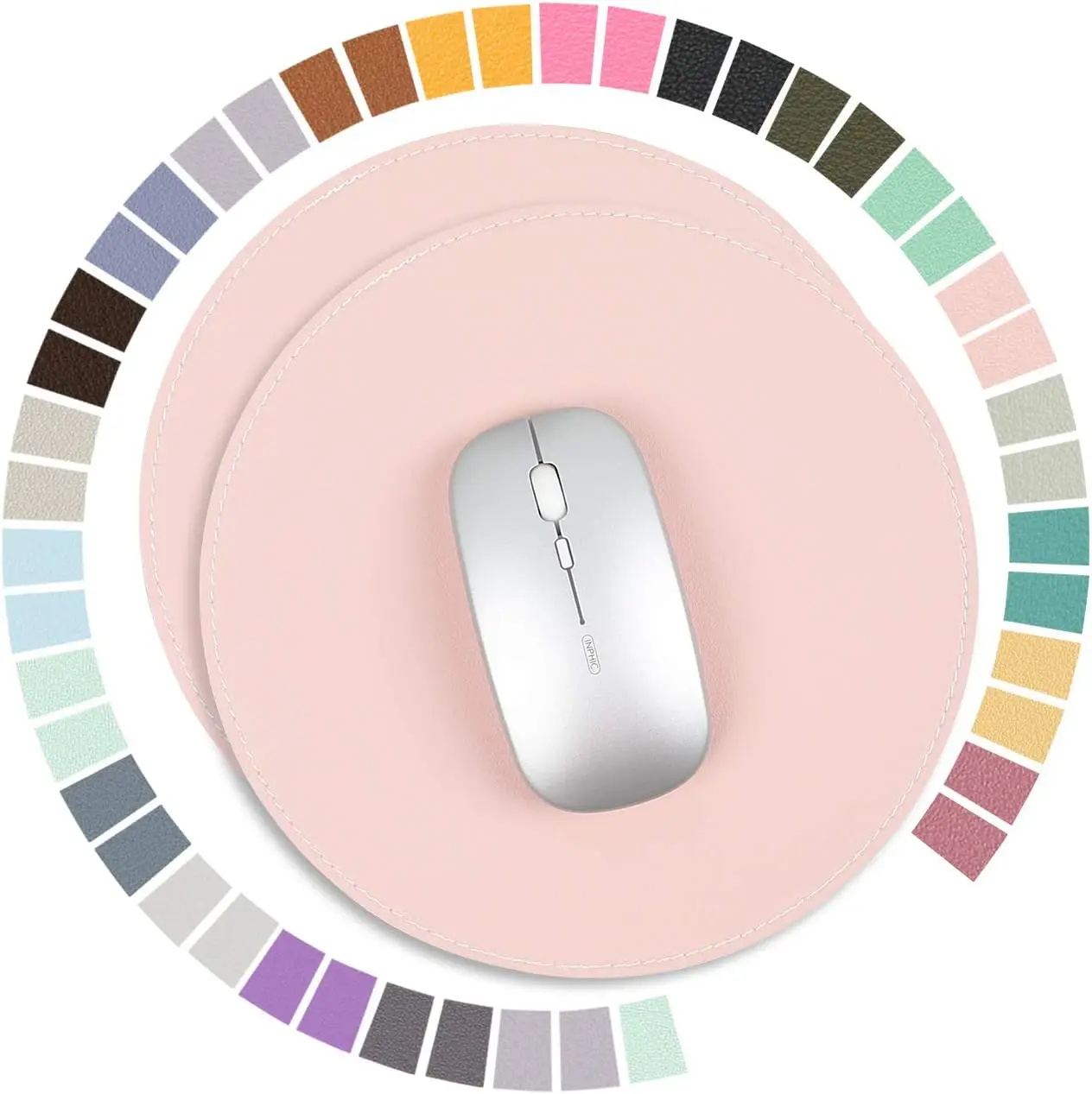 2PCS Round Mouse Pad with Stitched Edges Leather Mouse Mat with Ultra Thin PVC Leather Mouse Pad Non-Slip Waterproof Mouse Pad