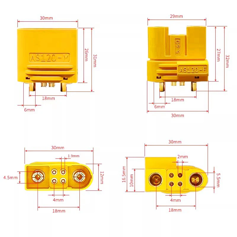 1PCS AS120 Female Male Plug Connector Resistance Adapter Plug for RC Model FPV Racing Drone Lipo Battery Multirotor Parts