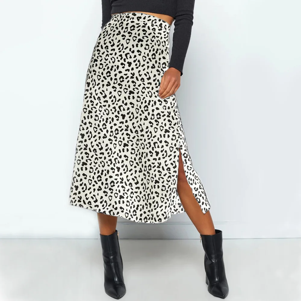 Woman Skirts Harajuku Spring/summer 2021 Ladies Leopard Print Chiffon Printing Split  Sexy  Womens WSL4104