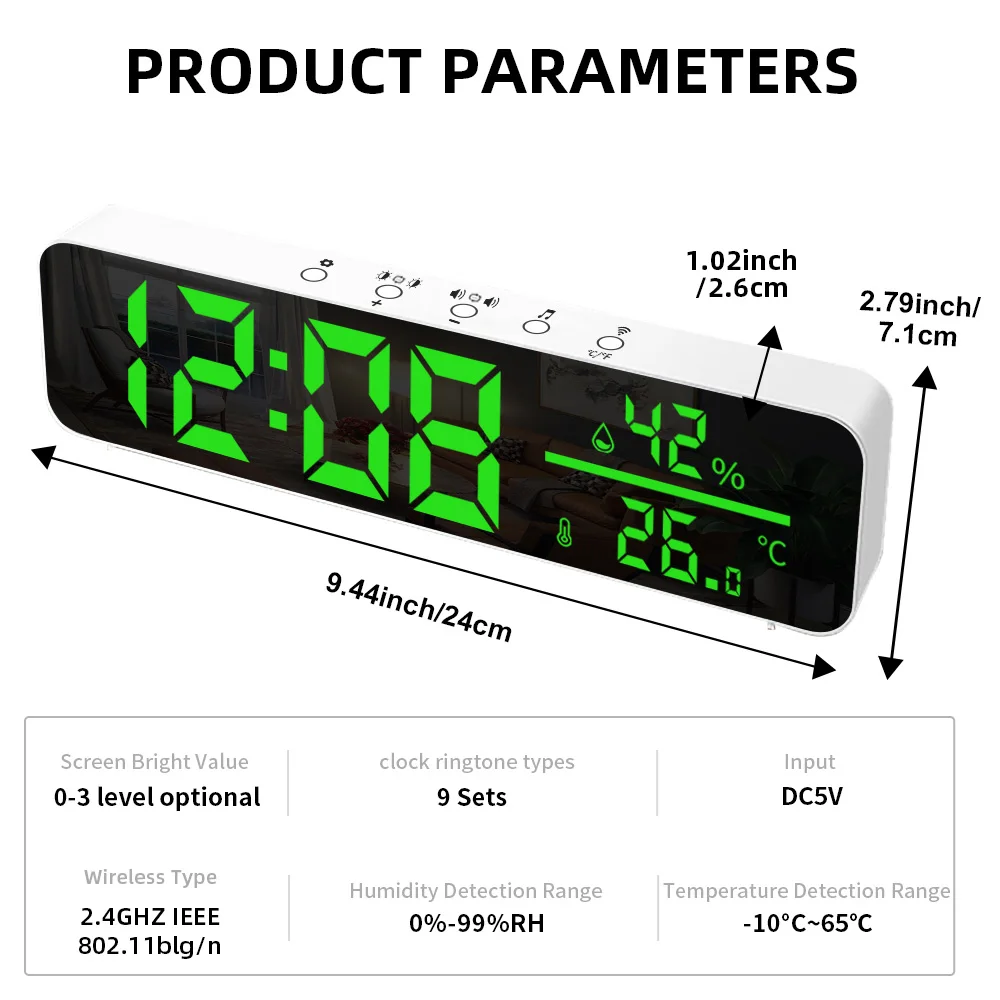 WiFi Digital Clock with Temperature and Humidity Sensor APP Smart Alarm Clock LED Time Display Real-time Monitoring TempHumidity