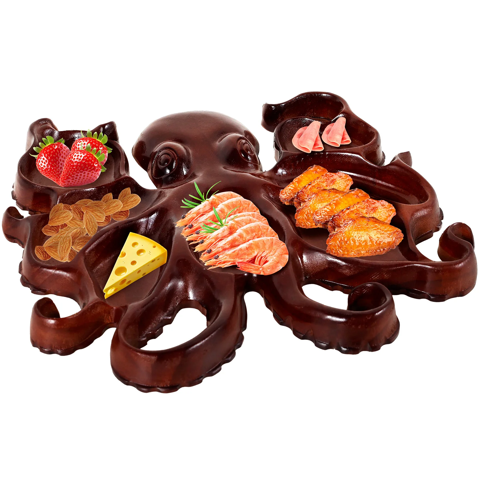 Plato creativo de charcutería, bandeja de madera para aperitivos, plato de exhibición de postres y repostería, tablero de aperitivos para reuniones de frutas y nueces