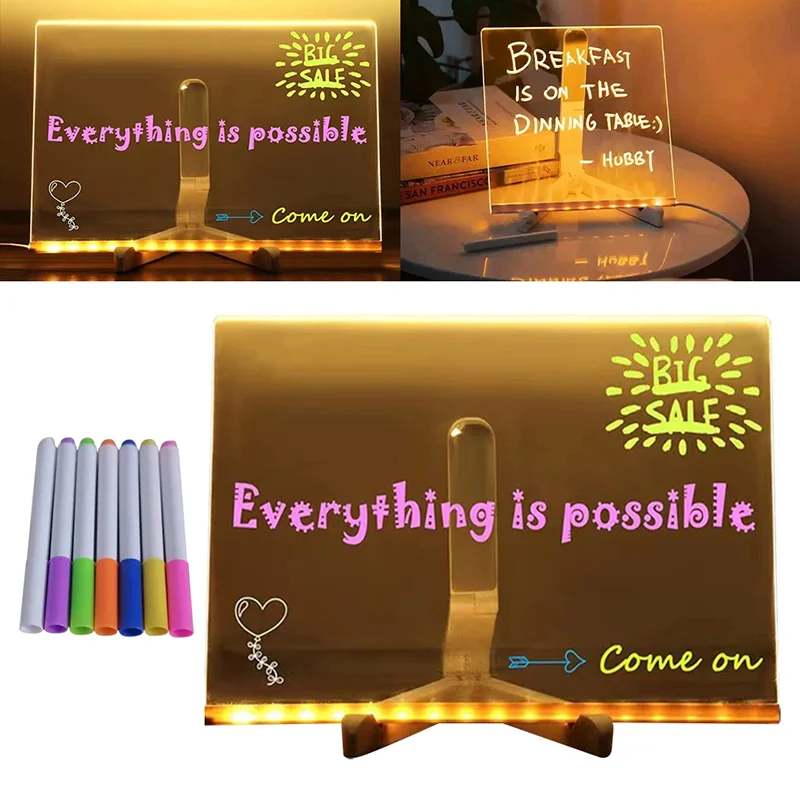 Light Up Dry Erase Board LED Letter กระดานข้อความพร้อมปากกาสีสันสดใส 7 ปากกาพร้อมกระดานวาดภาพอะคริลิคสําหรับ Office School Home