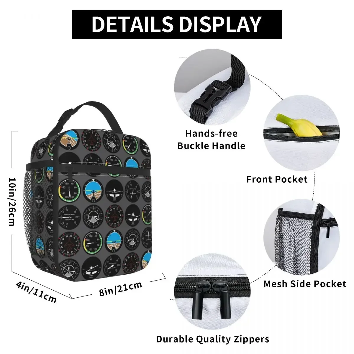Aviation Airplane Flight Instruments Insulated Lunch Bag Leakproof Aircraft Pilot Aviator Plane Cooler Thermal Lunch Box Office