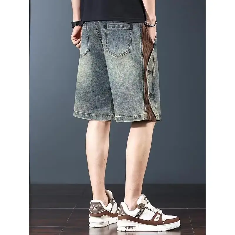 orts de Mezclilla con Cordón Elástico en la Cintura para Hombre, Estilo Americano de Alta Gama, Cinco Cuartos, Casus, Mo...